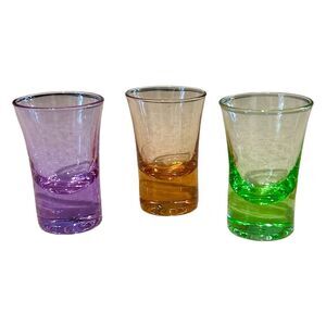 Trio of Vintage MCM Handblown Green / Purple / Orange Shot Glasses